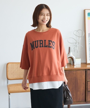 5分袖刺繍ロゴトレTEE