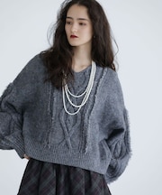 ■ESCAR フリンジケーブルポップコーンニット