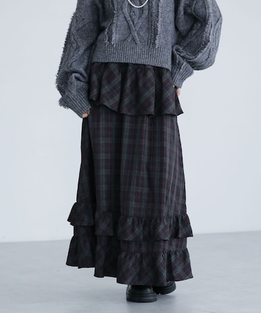 ■ESCAR チェックペプラムフレアスカート