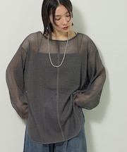 メッシュ長袖ゆるカットプルオーバー