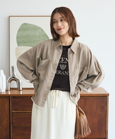 裾フリンジヴィンテージ風シャツ