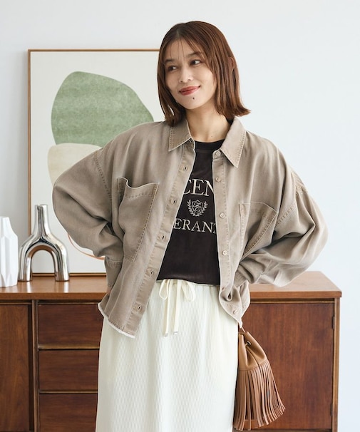 裾フリンジヴィンテージ風シャツ