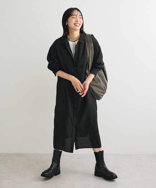 ECOLE DE CURIOSITES シャツ ワンピース 黒 ロング ECOLE DE CURIOSITES シャツ ワンピース 黒 ロング - メルカリ