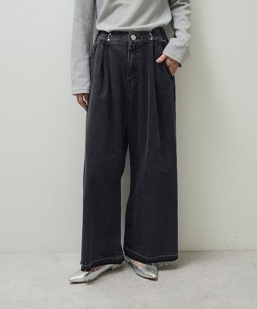 タックワイドデニムパンツ
