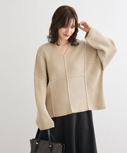 リブ切替Vネックニットプルオーバー