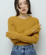 袖口金釦リブニットプルオーバー