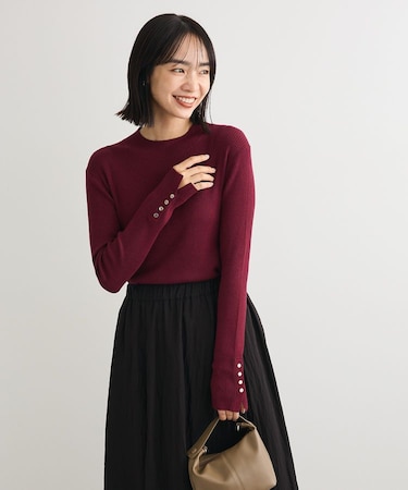 袖口金釦リブニットプルオーバー
