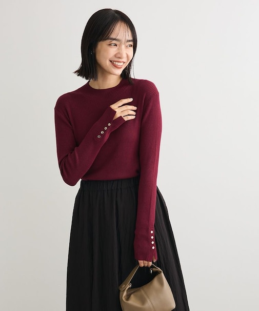 袖口金釦リブニットプルオーバー