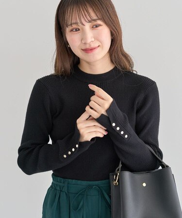 【WEB限定】もちやわ袖口釦リブニットプルオーバー