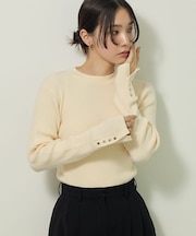 【WEB限定】もちやわ袖口釦リブニットプルオーバー
