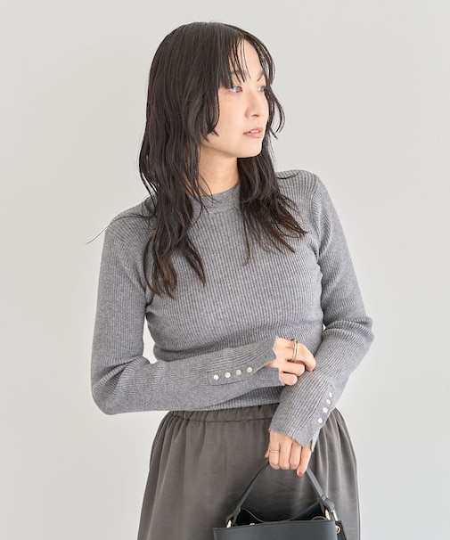 【WEB限定】もちやわ袖口釦リブニットプルオーバー