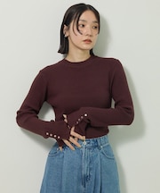 【WEB限定】もちやわ袖口釦リブニットプルオーバー