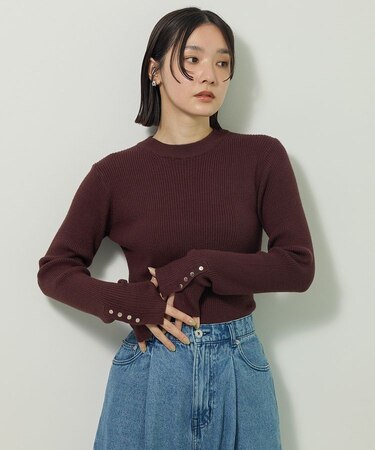 【WEB限定】もちやわ袖口釦リブニットプルオーバー