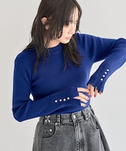 【WEB限定】もちやわ袖口釦リブニットプルオーバー