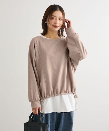 なめらかタッチスウェード調ドロストプルオーバー