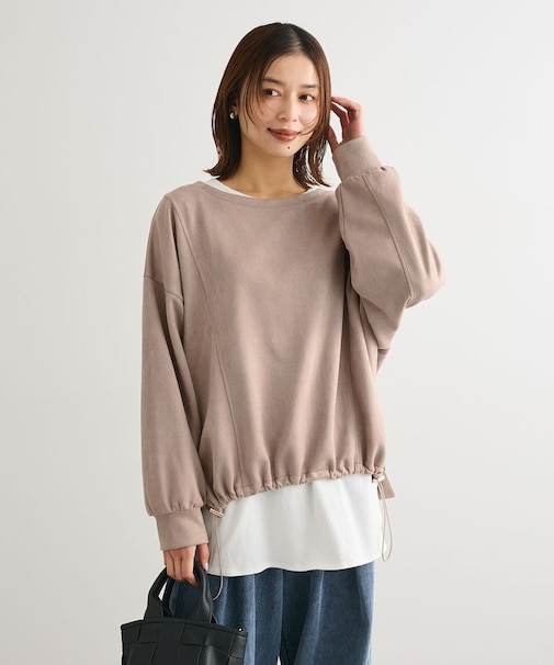 なめらかタッチスウェード調ドロストプルオーバー