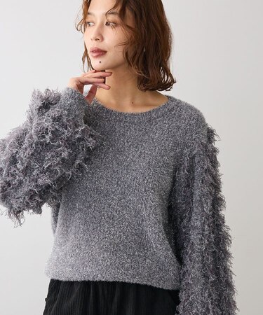 ・furry rate ラメフェザー袖フリンジニット