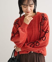 刺繍コードニットプルオーバー