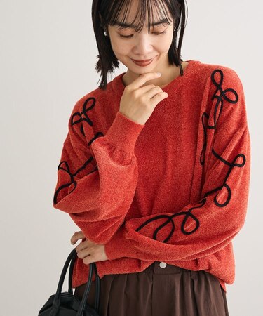 刺繍コードニットプルオーバー