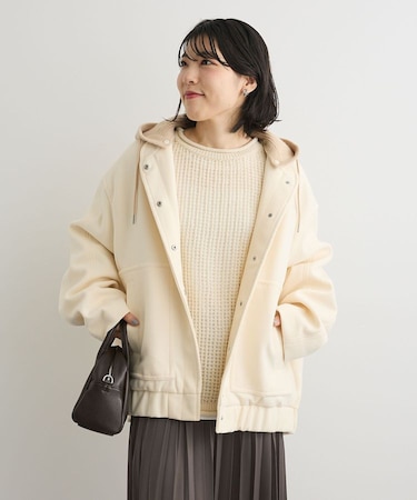 ニットフード付きウーリーブルゾン