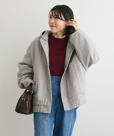 ニットフード付きウーリーブルゾン