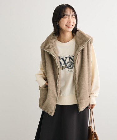 スタンドカラーZIPファーベスト