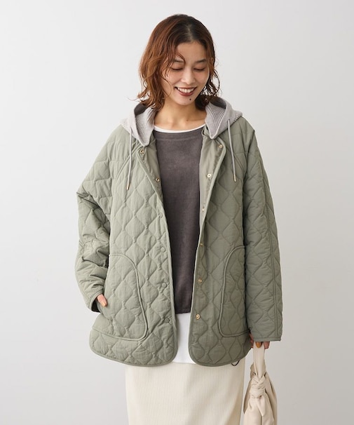 2WAYニットフードキルティングブルゾン