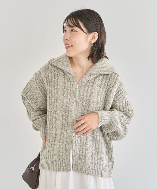 衿付きケーブルzipカーディガン