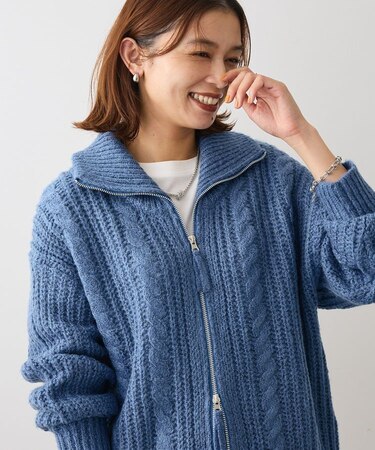 衿付きケーブルzipカーディガン