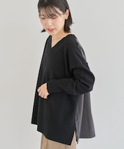 異素材切替ニットチュニック