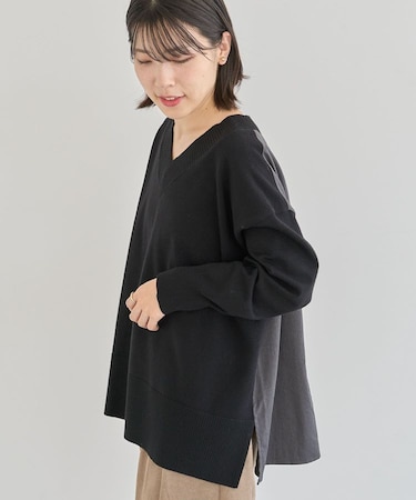 異素材切替ニットチュニック