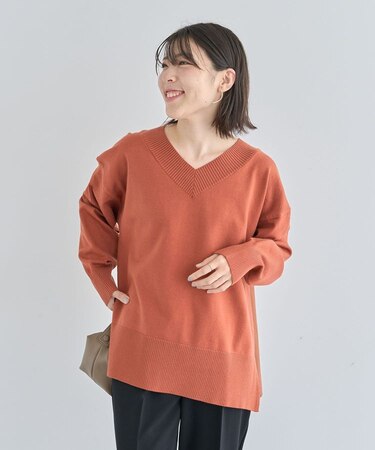 異素材切替ニットチュニック