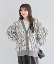 ・ELENCARE DUE フリンジジャカードカーディガン