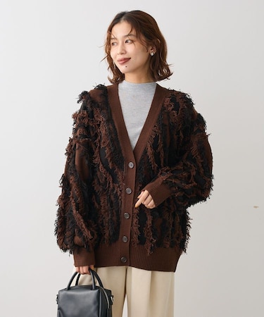 ・ELENCARE DUE フリンジジャカードカーディガン