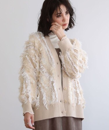 ・ELENCARE DUE フリンジジャカードカーディガン