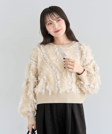 ・ELENCARE DUE フリンジジャカードニット