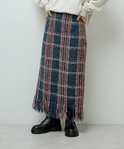 ・SUGAR SPOON チェックフリンジスカート