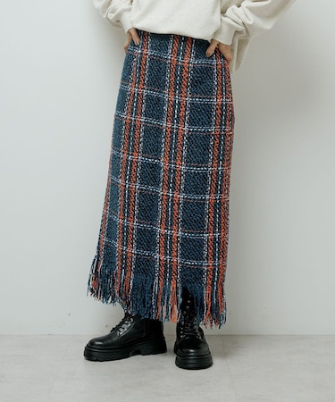 ・SUGAR SPOON チェックフリンジスカート