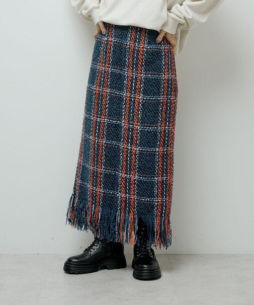 ・SUGAR SPOON チェックフリンジスカート