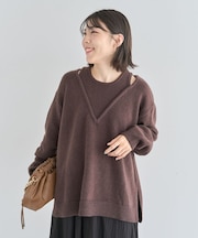 フェイクレイヤードVネックニットプルオーバー