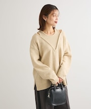 フェイクレイヤードVネックニットプルオーバー