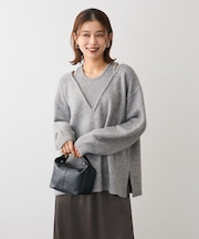 フェイクレイヤードVネックニットプルオーバー