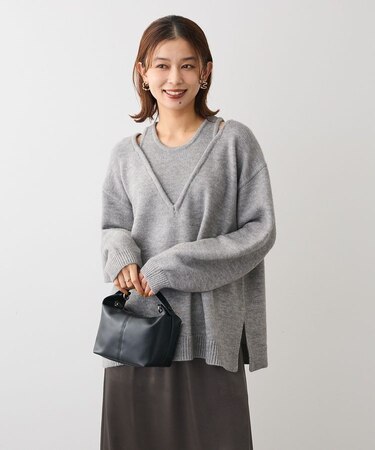 フェイクレイヤードVネックニットプルオーバー