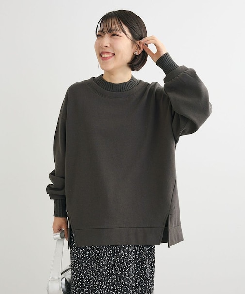 リブドッキング裏起毛プルオーバー