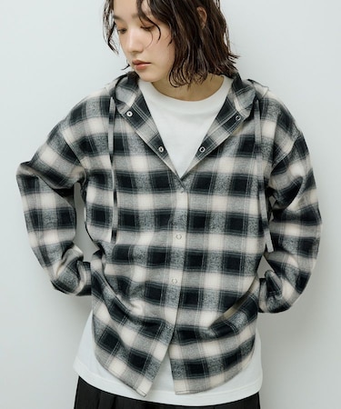 ネルチェックフードシャツ