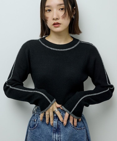 ラメライン入りリブニットプルオーバー