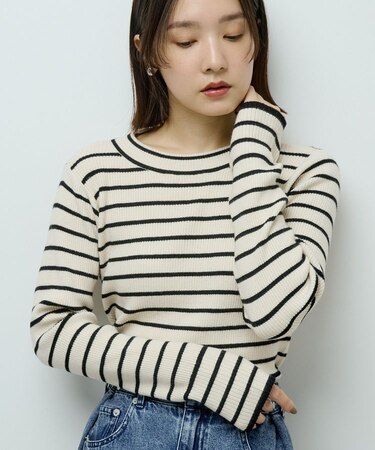 ラメライン入りリブニットプルオーバー