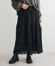 起毛レースティアードスカート