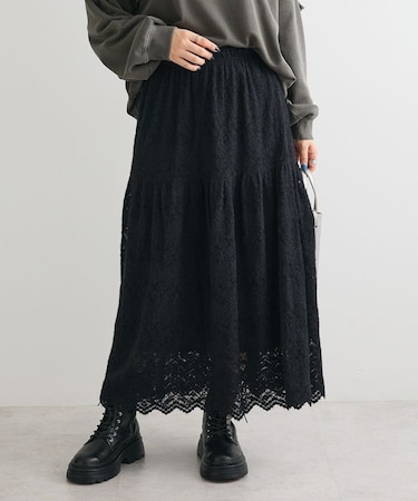 起毛レースティアードスカート