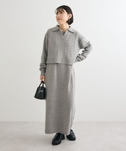 SET2点ケーブルベスト+ニットワンピース